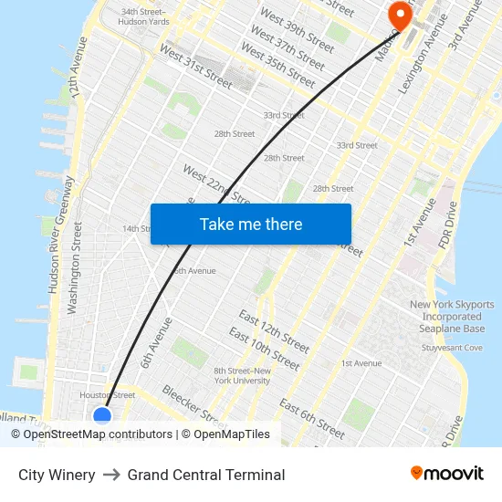 City Winery to Grand Central Terminal map