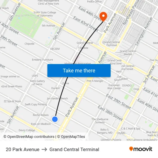 20 Park Avenue to Grand Central Terminal map