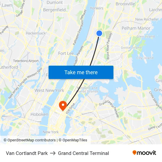 Van Cortlandt Park to Grand Central Terminal map