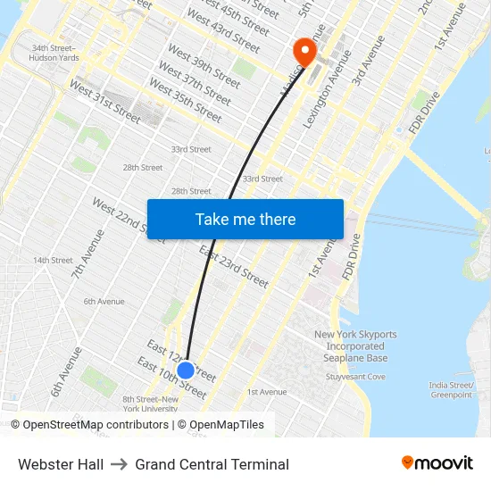 Webster Hall to Grand Central Terminal map