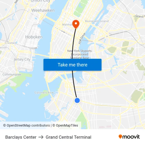 Barclays Center to Grand Central Terminal map