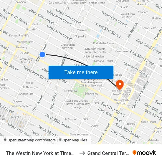 The Westin New York at Times Square to Grand Central Terminal map