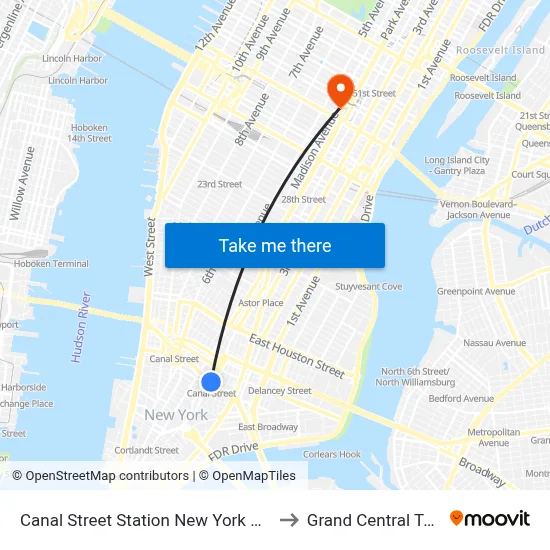 Canal Street Station New York City Subway to Grand Central Terminal map