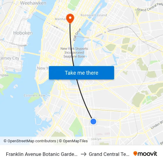 Franklin Avenue Botanic Garden Station to Grand Central Terminal map