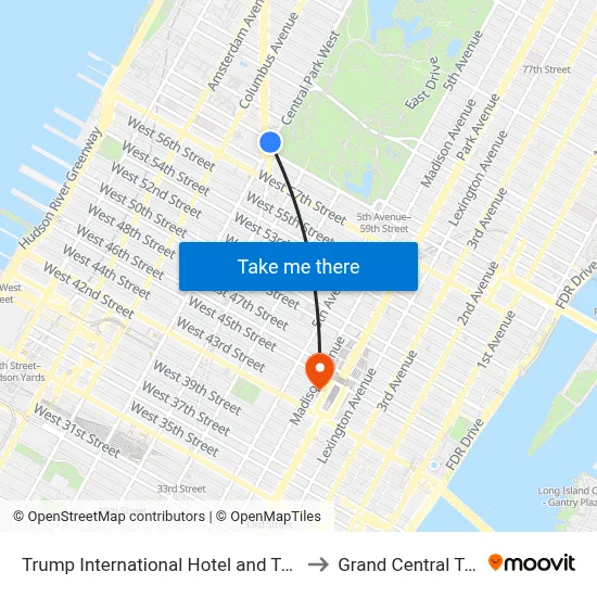 Trump International Hotel and Tower NY USA to Grand Central Terminal map