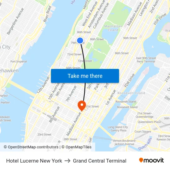 Hotel Lucerne New York to Grand Central Terminal map