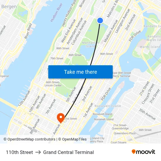 110th Street to Grand Central Terminal map