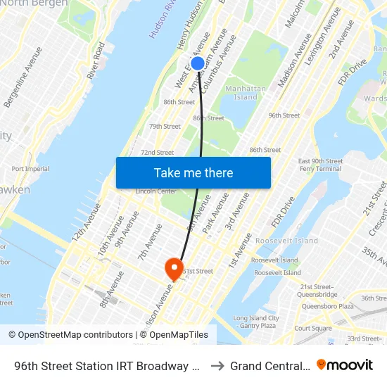 96th Street Station IRT Broadway Seventh Avenue Line to Grand Central Terminal map