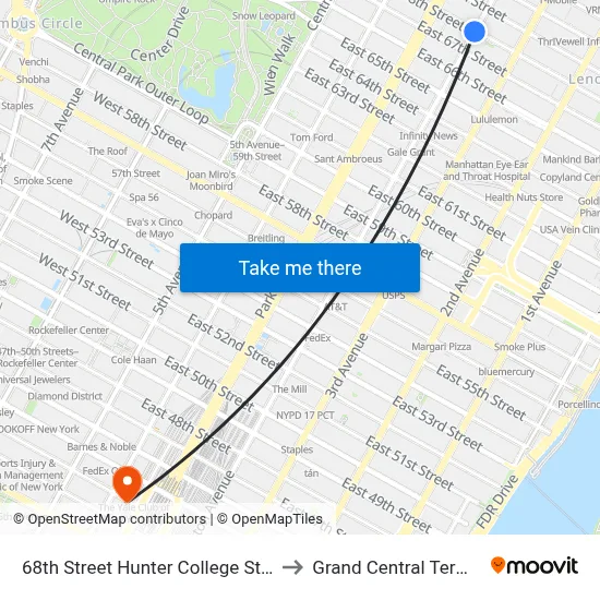 68th Street Hunter College Station to Grand Central Terminal map