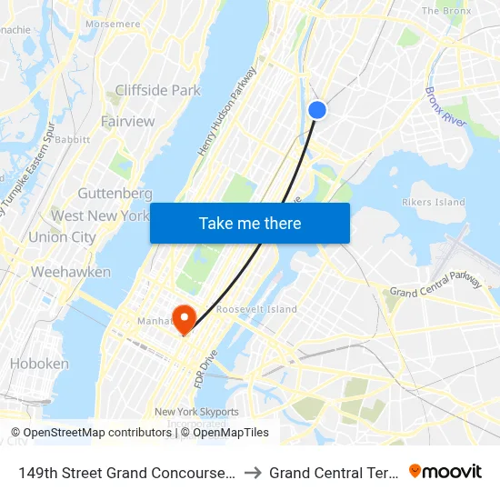 149th Street Grand Concourse Station to Grand Central Terminal map