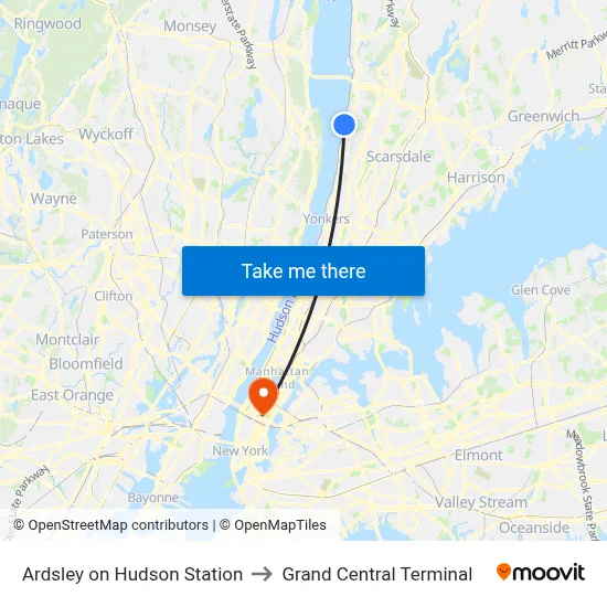 Ardsley on Hudson Station to Grand Central Terminal map