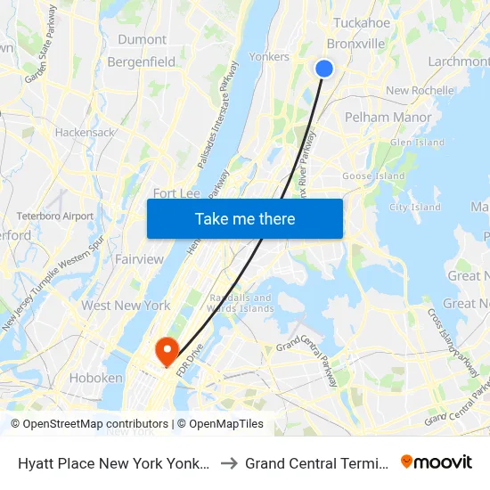 Hyatt Place New York Yonkers to Grand Central Terminal map