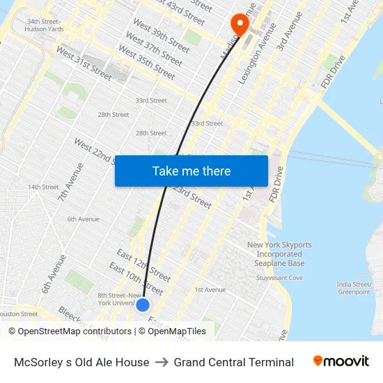 McSorley s Old Ale House to Grand Central Terminal map