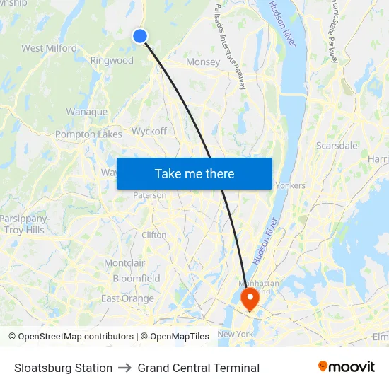 Sloatsburg Station to Grand Central Terminal map