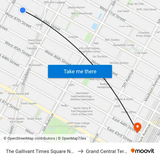 The Gallivant Times Square New York to Grand Central Terminal map