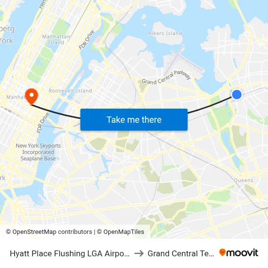 Hyatt Place Flushing LGA Airport Queens to Grand Central Terminal map