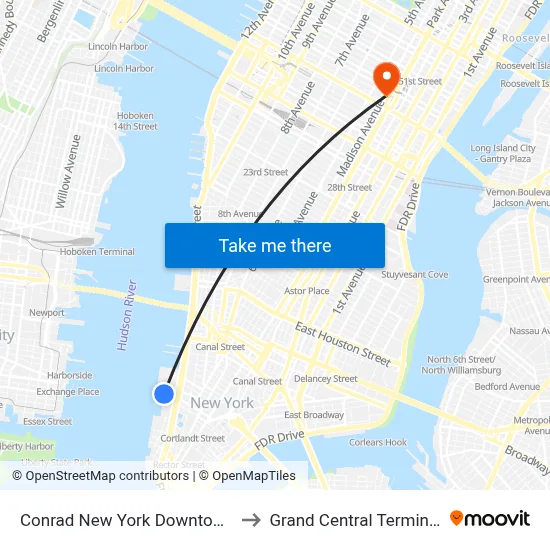 Conrad New York Downtown to Grand Central Terminal map