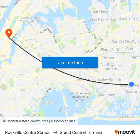 Rockville Centre Station to Grand Central Terminal map