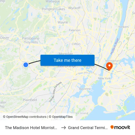 The Madison Hotel Morristown to Grand Central Terminal map