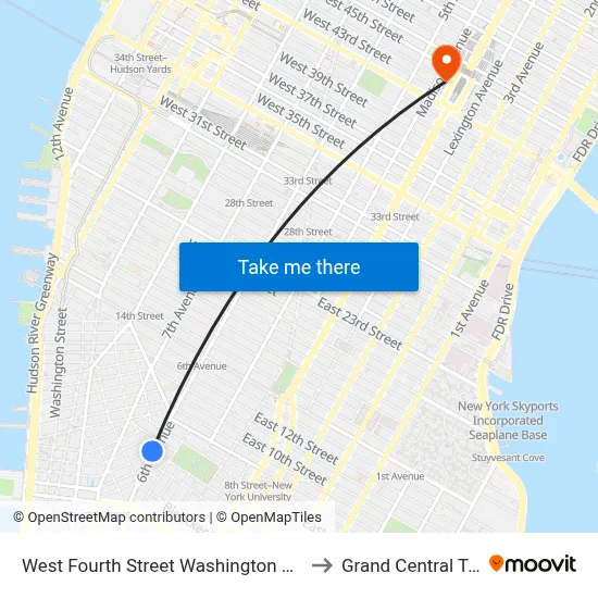 West Fourth Street Washington Square Station to Grand Central Terminal map