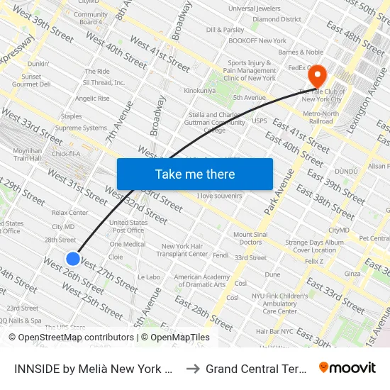 INNSIDE by Melià New York Nomad to Grand Central Terminal map