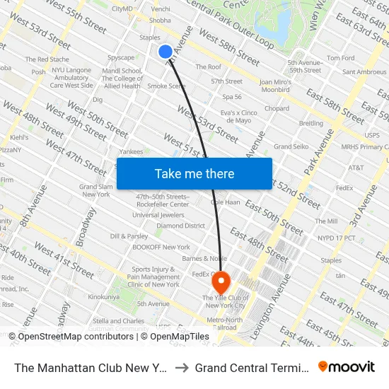 The Manhattan Club New York to Grand Central Terminal map