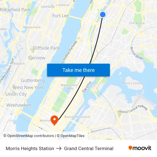 Morris Heights Station to Grand Central Terminal map