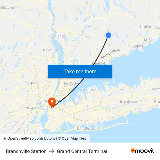 Branchville Station to Grand Central Terminal map