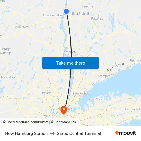 New Hamburg Station to Grand Central Terminal map