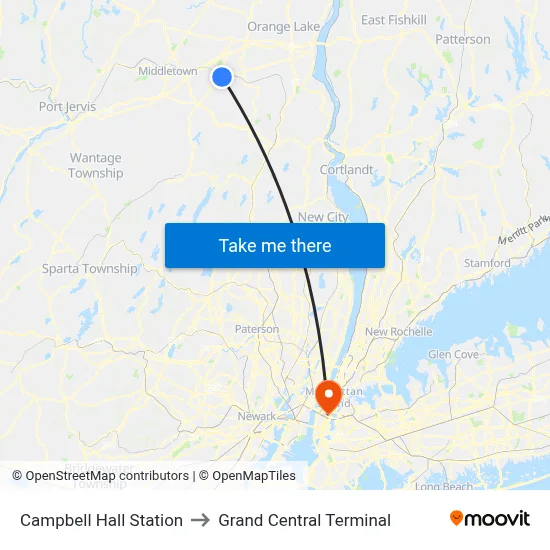 Campbell Hall Station to Grand Central Terminal map