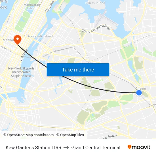 Kew Gardens Station LIRR to Grand Central Terminal map