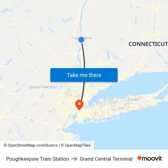 Poughkeepsie Train Station to Grand Central Terminal map