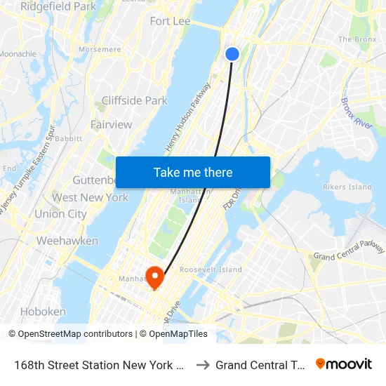 168th Street Station New York City Subway to Grand Central Terminal map