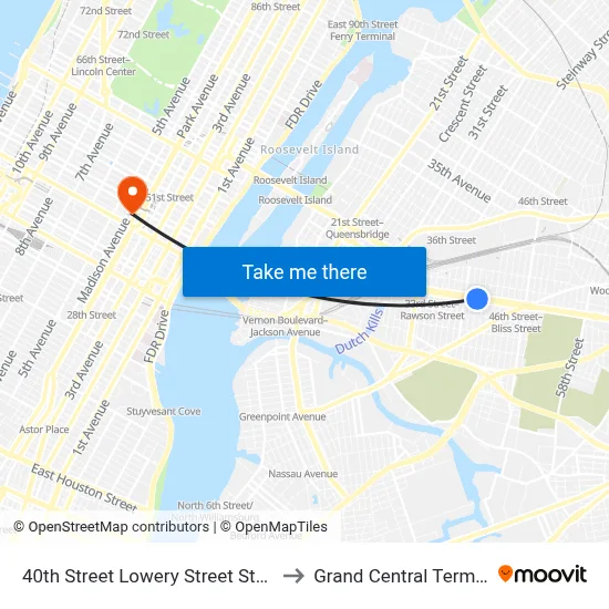 40th Street Lowery Street Station to Grand Central Terminal map