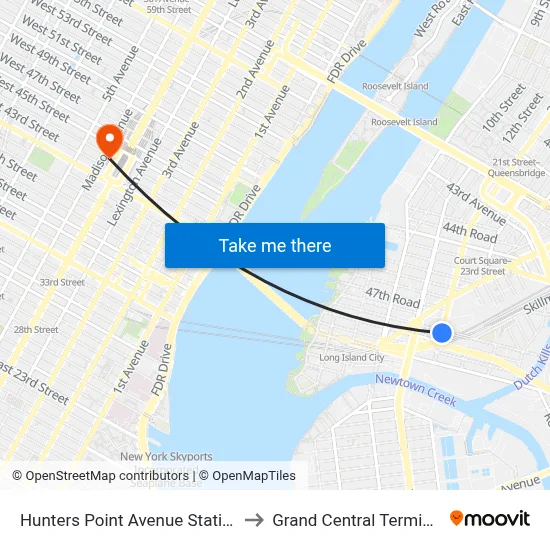 Hunters Point Avenue Station to Grand Central Terminal map
