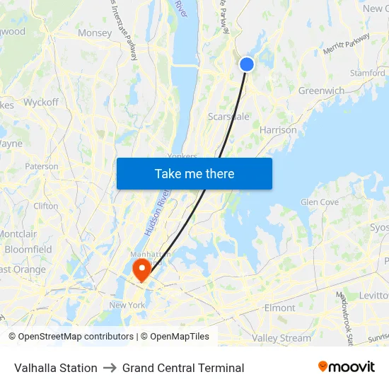 Valhalla Station to Grand Central Terminal map