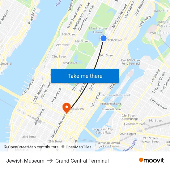 Jewish Museum to Grand Central Terminal map