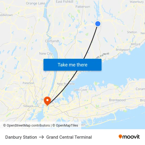 Danbury Station to Grand Central Terminal map