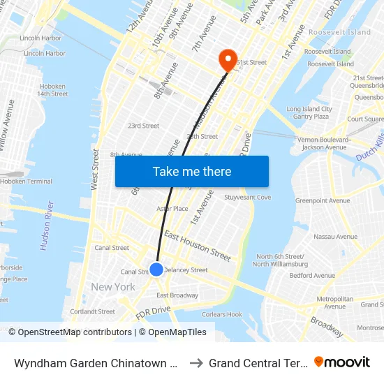 Wyndham Garden Chinatown New York to Grand Central Terminal map
