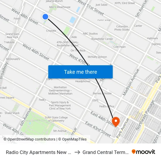 Radio City Apartments New York to Grand Central Terminal map