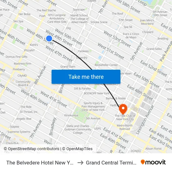 The Belvedere Hotel New York to Grand Central Terminal map