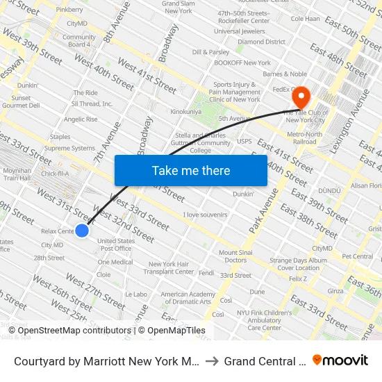 Courtyard by Marriott New York Manhattan Chelsea to Grand Central Terminal map