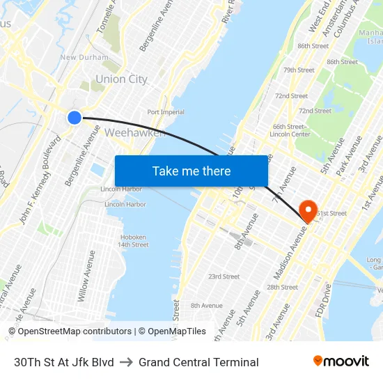 30Th St At Jfk Blvd to Grand Central Terminal map