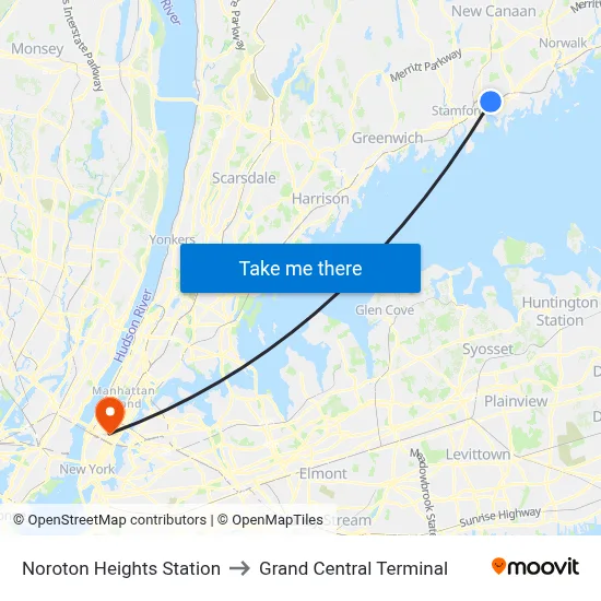 Noroton Heights Station to Grand Central Terminal map