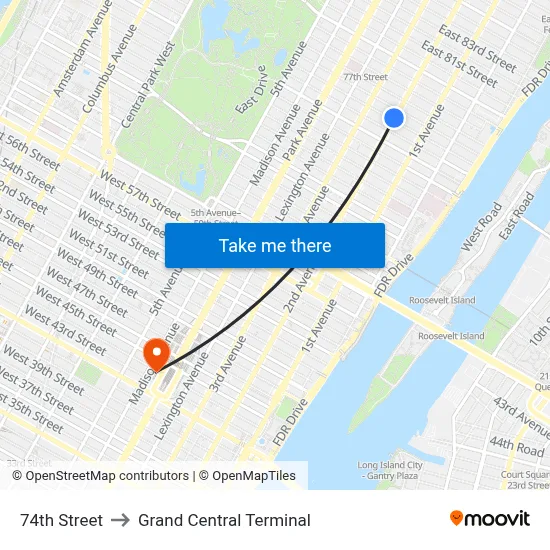74th Street to Grand Central Terminal map