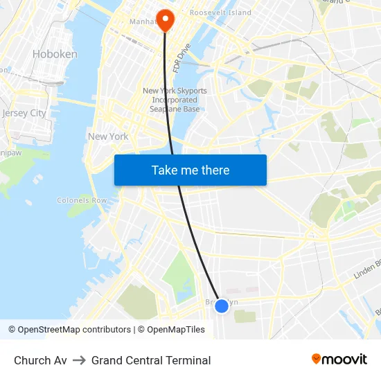 Church Av to Grand Central Terminal map