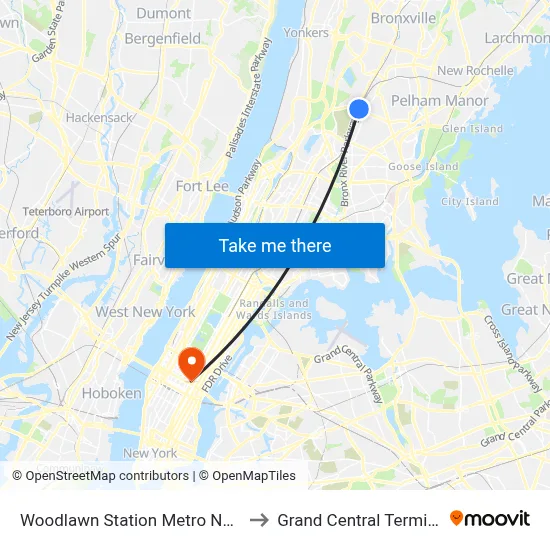 Woodlawn Station Metro North to Grand Central Terminal map
