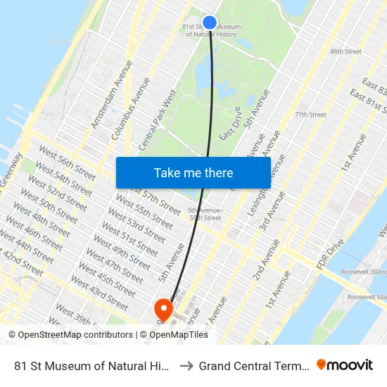 81 St Museum of Natural History to Grand Central Terminal map