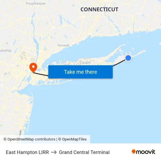 East Hampton LIRR to Grand Central Terminal map