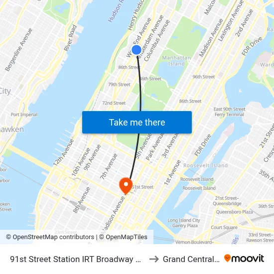 91st Street Station IRT Broadway Seventh Avenue Line to Grand Central Terminal map
